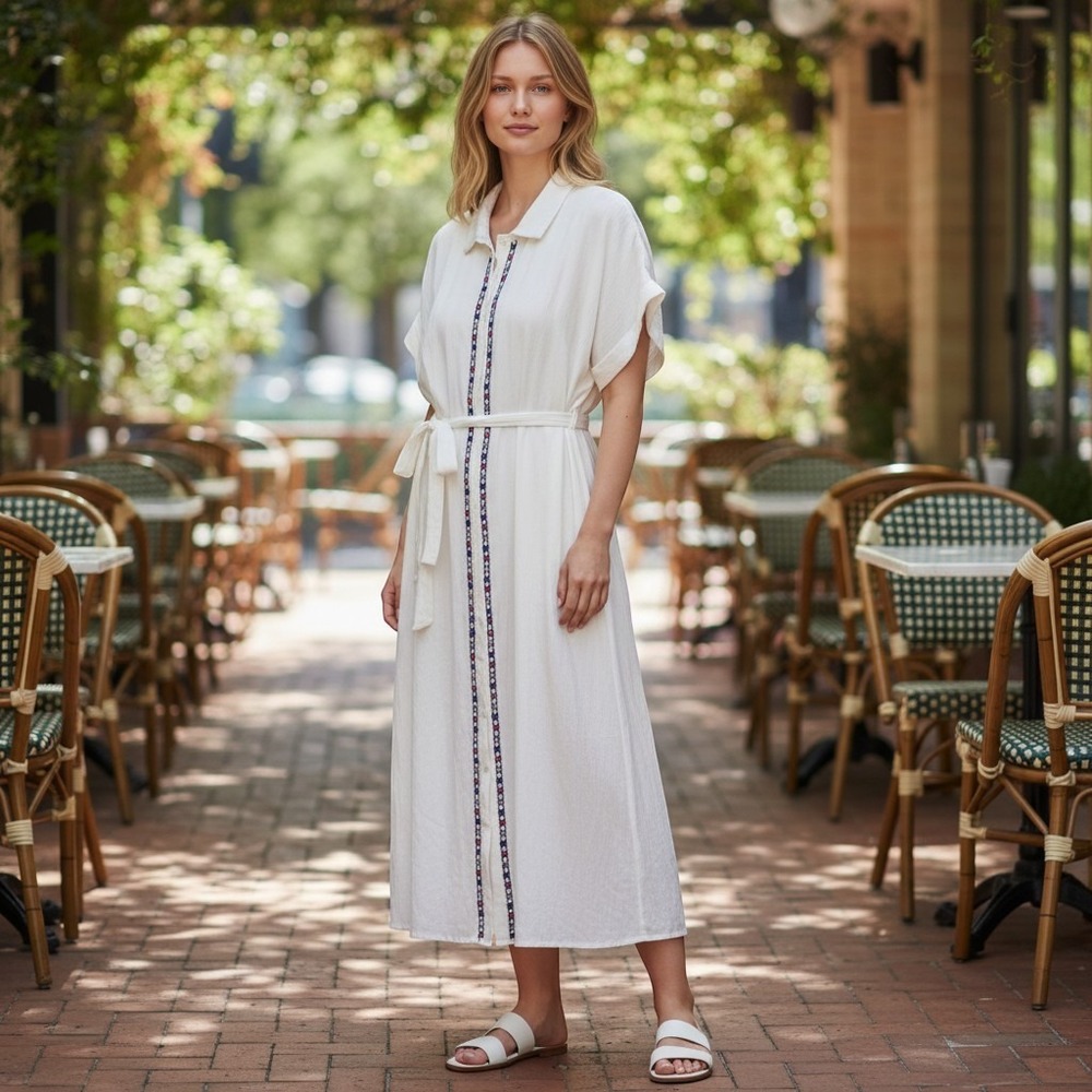 Now + Gen x Sonoma White Embroidered Tassel Belted Shirt Dress Plus Size 2X